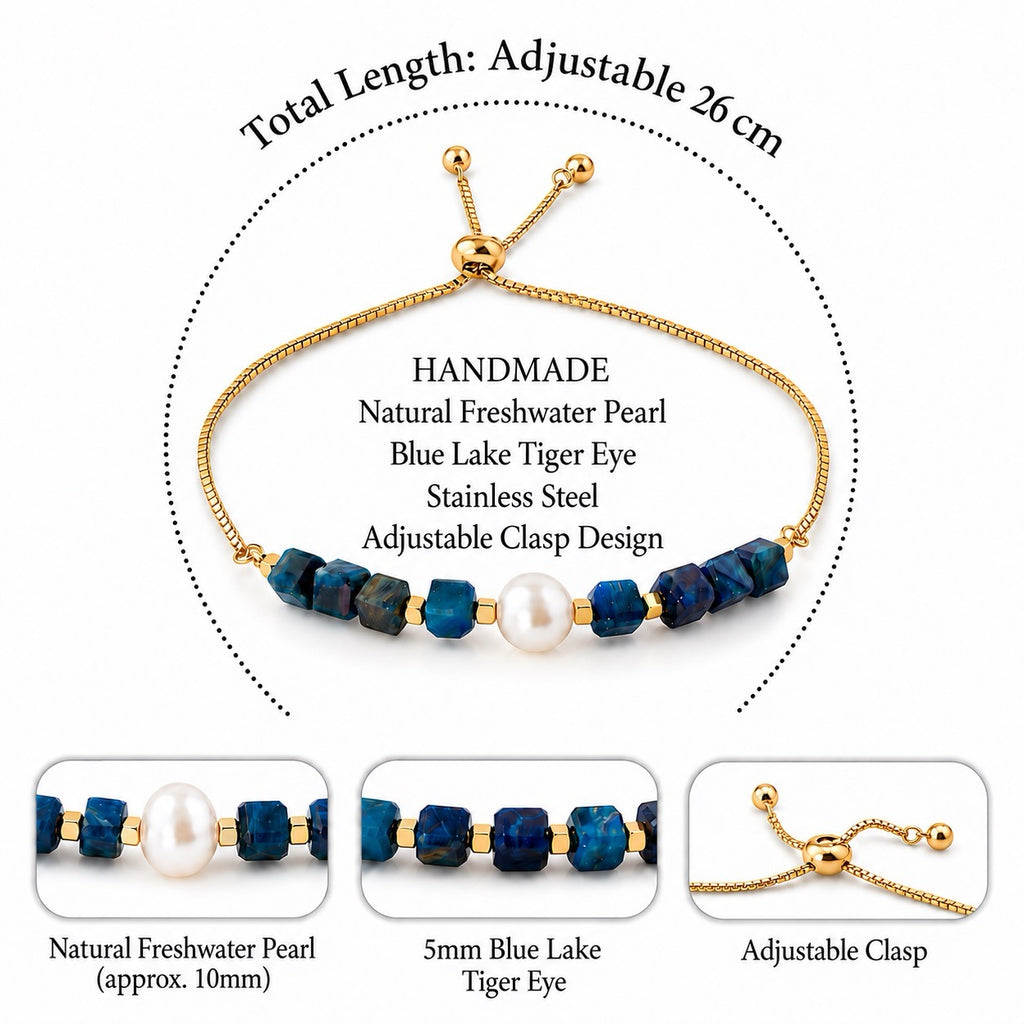 Pulsera NOA · Perla Natural y Ojo de Tigre Azul