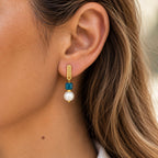 Pendientes NOA · Ojo de Tigre Azul y Perla Natural
