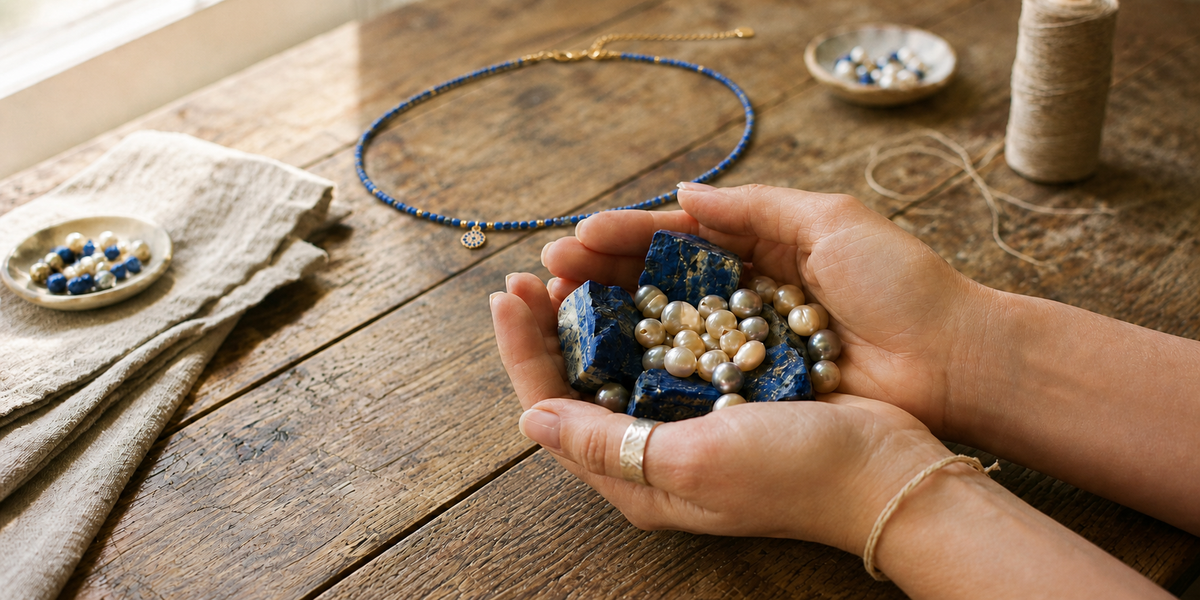 Gargantilla azul de ANAIA Jewels en composición de estilo natural