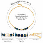 Collar NOA · Perla Natural · Ojo de Tigre Azul