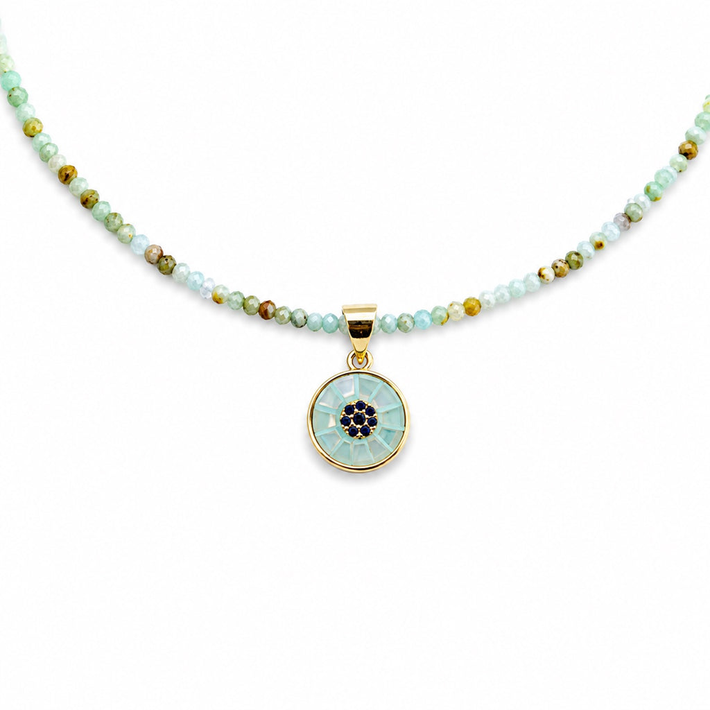 Collar YANA · Ópalo Peruano Natural y Colgante Floral