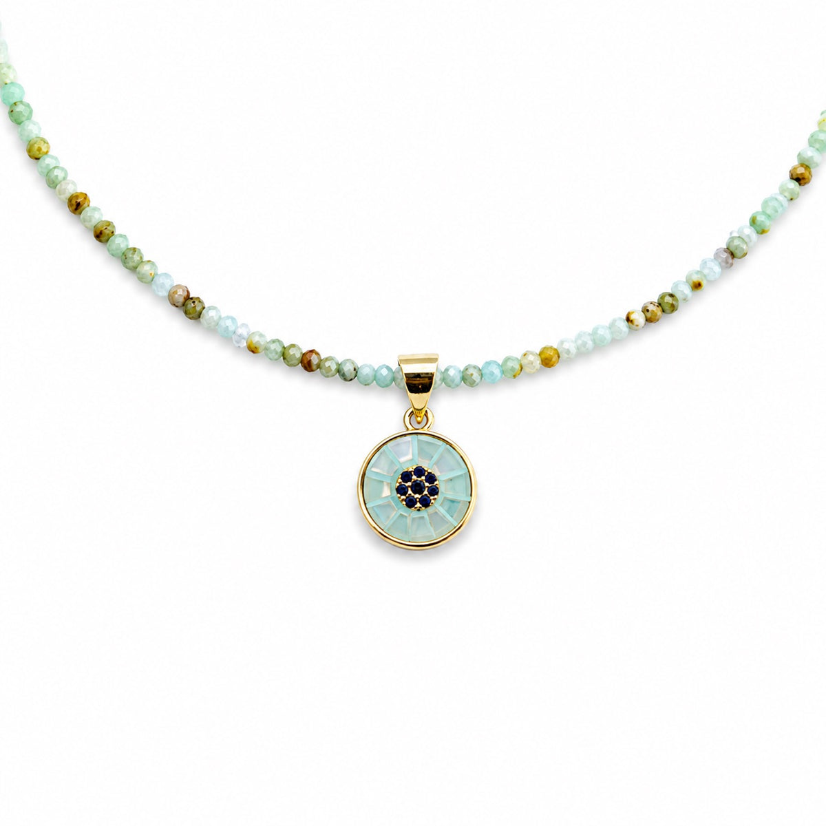 Collar YANA · Ópalo Peruano Natural y Colgante Floral