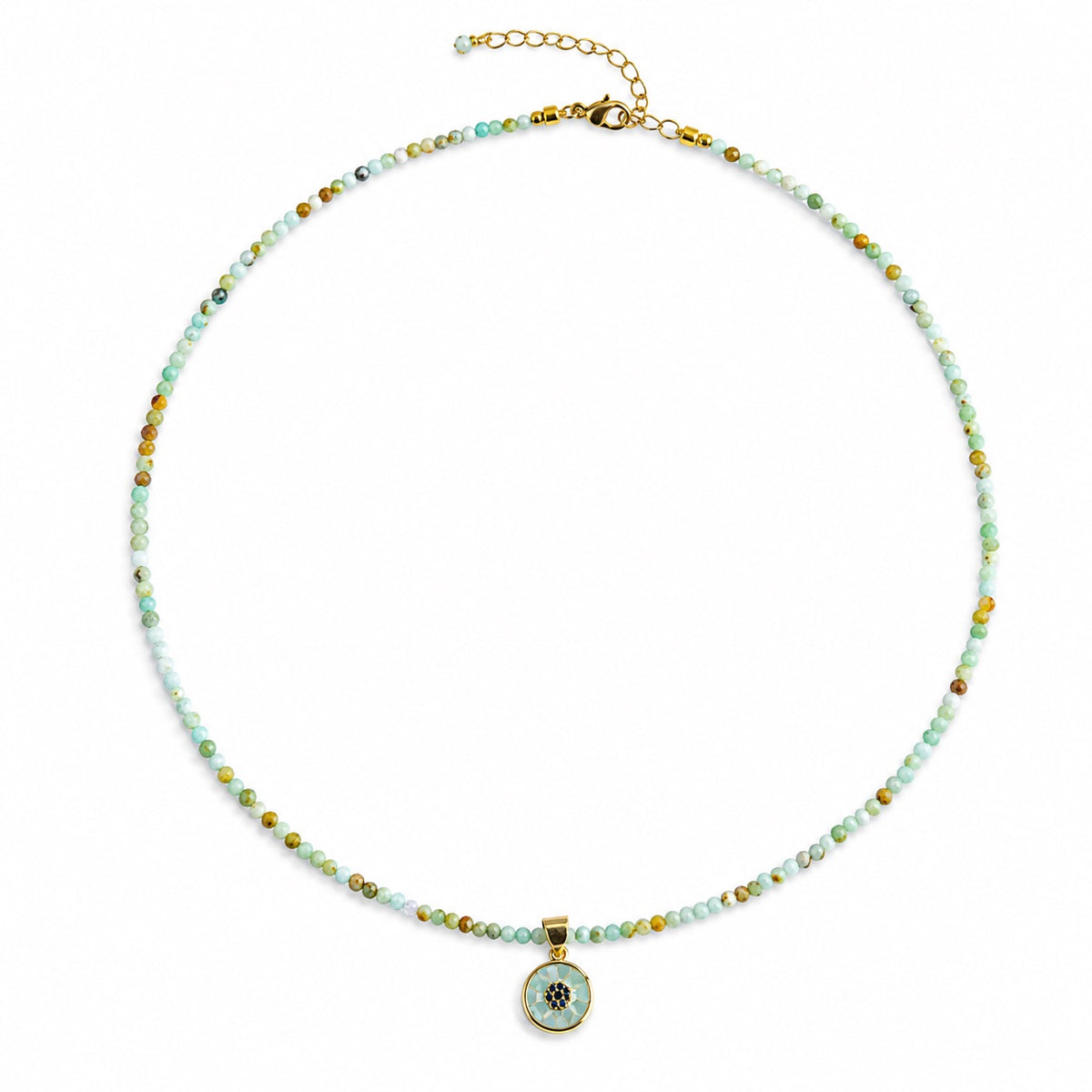 Collar YANA de ópalo peruano natural con colgante redondo dorado
