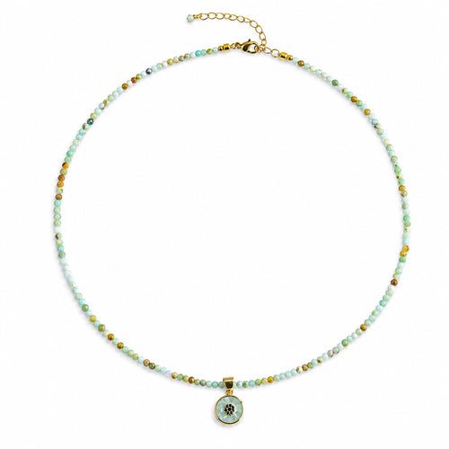 Collar YANA de ópalo peruano natural con colgante redondo dorado
