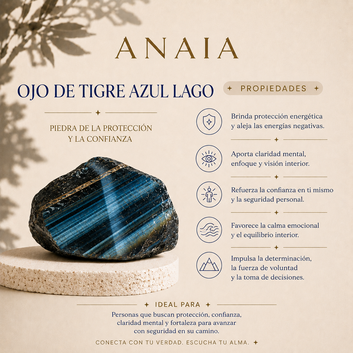 Tarjeta informativa sobre el ojo de tigre azul