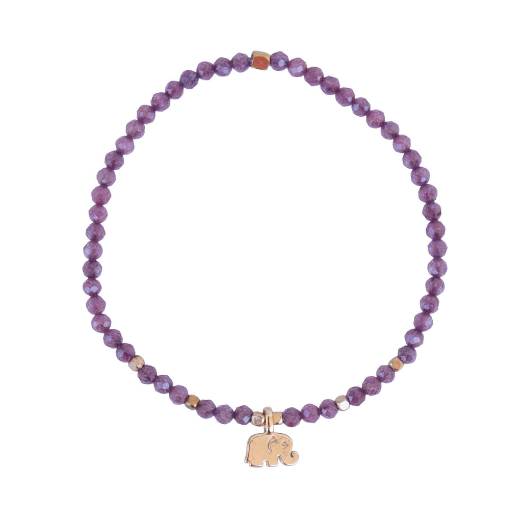  Pulsera de circonita morada con elefante dorado