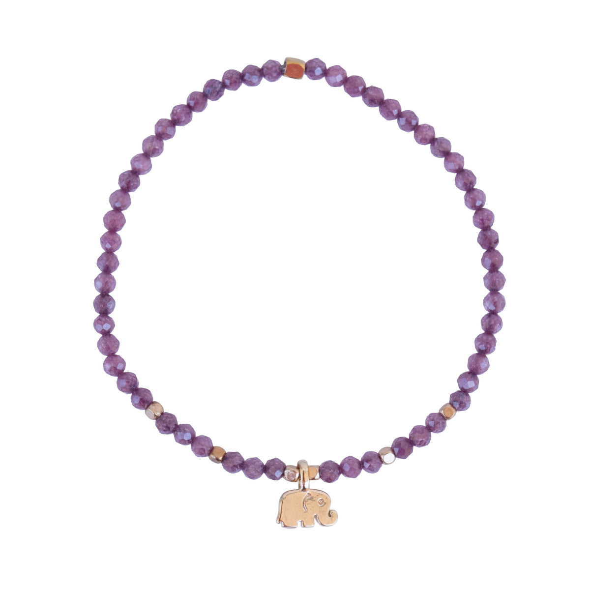  Pulsera de circonita morada con elefante dorado