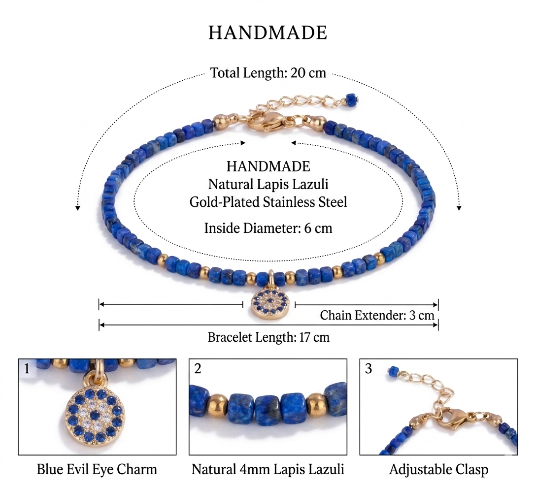 Pulsera lapislazuli y ojo turco infographics de Anaia