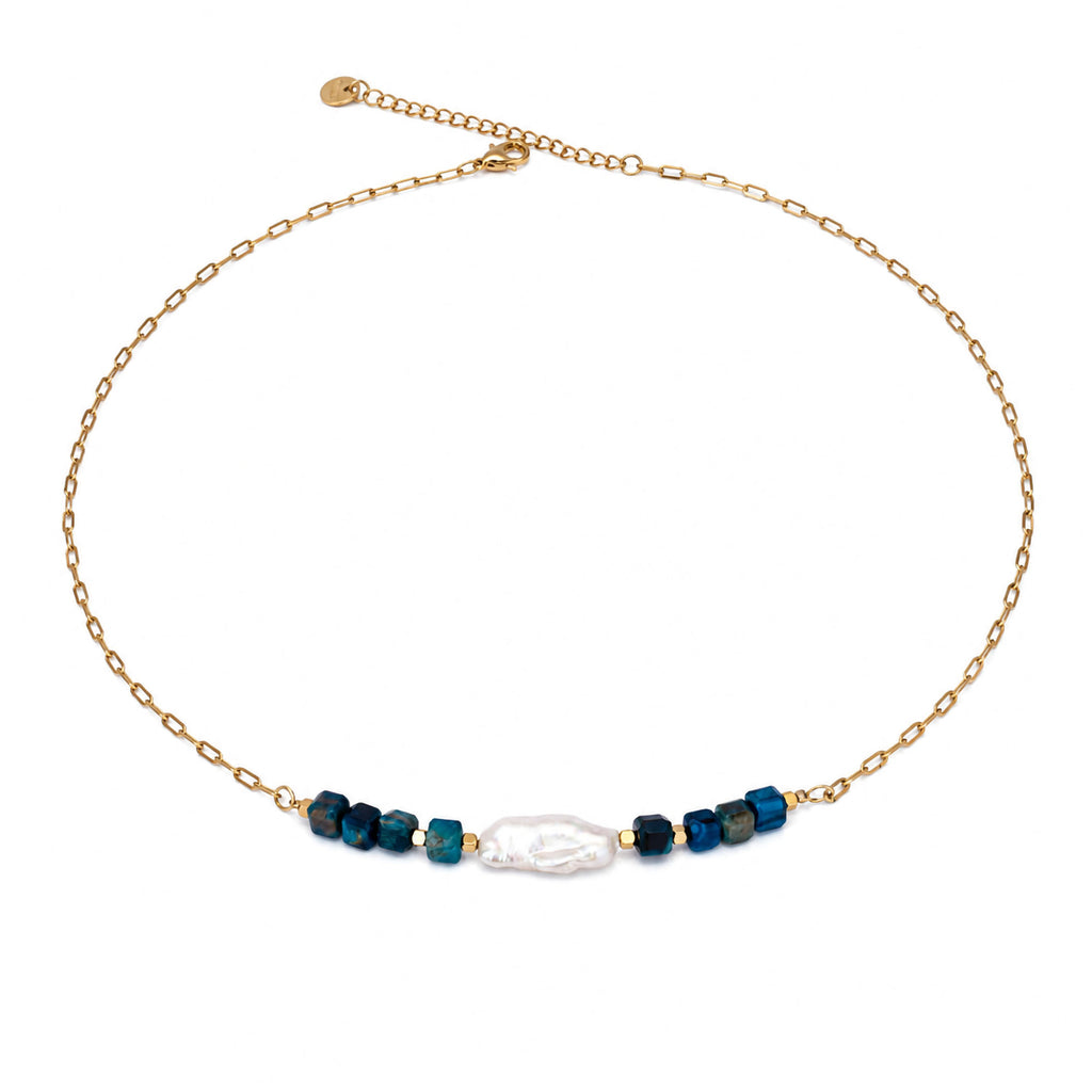 Collar AILA · Perla Natural · Ojo de Tigre Azul
