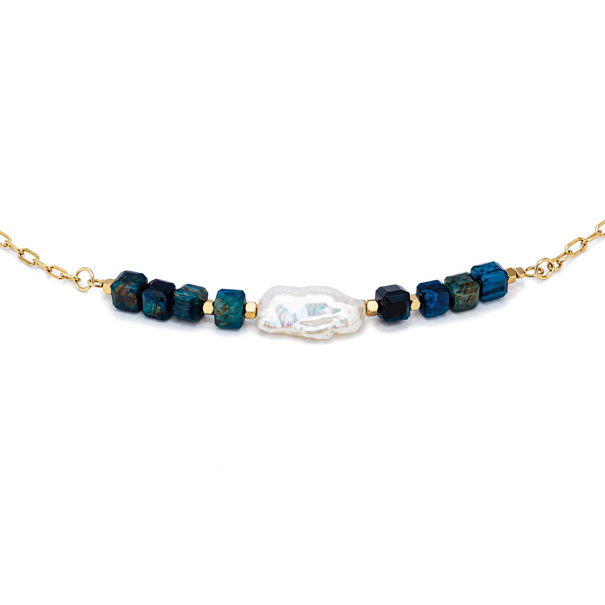 Collar AILA · Perla Natural · Ojo de Tigre Azul