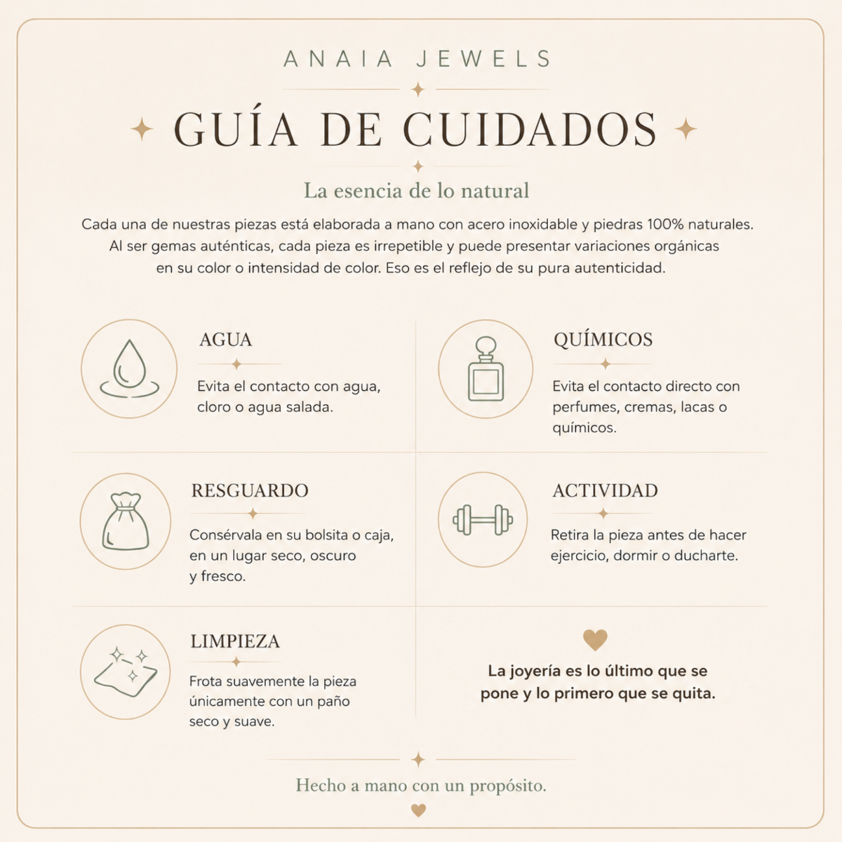  Guía de cuidados para joyas ANAIA Jewels

