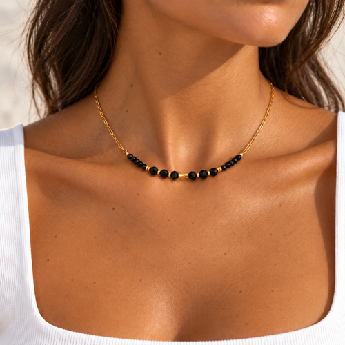 Collar RIONA · Espinela Negra y Acero Inoxidable