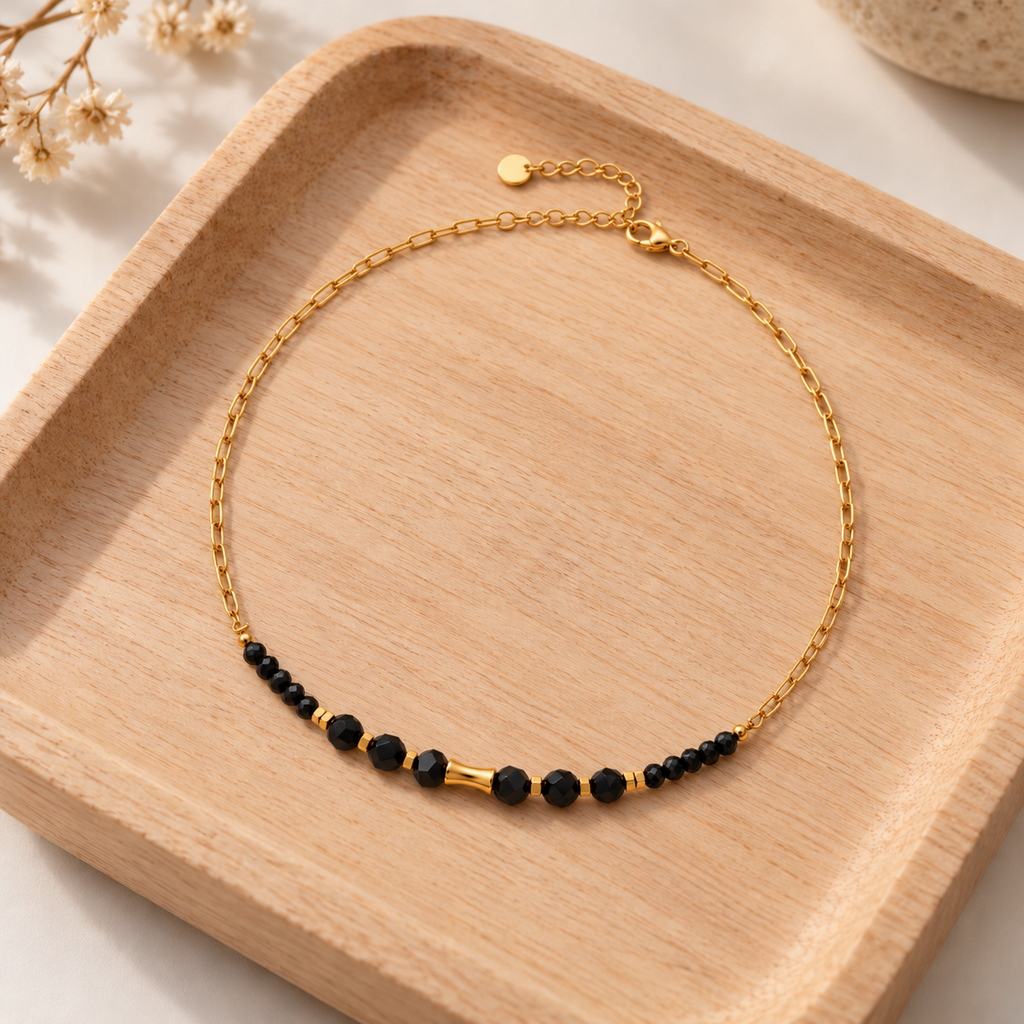 Collar RIONA · Espinela Negra y Acero Inoxidable