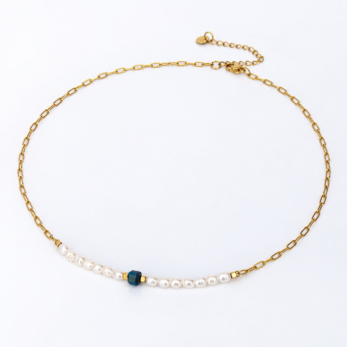 Collar LIV · Perlas de Agua Dulce y Ojo de Tigre Azul