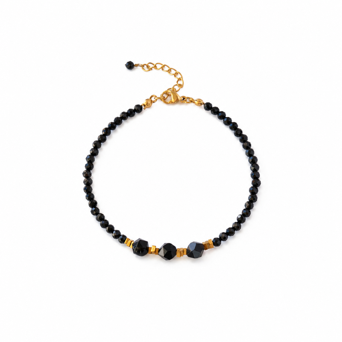 Pulsera RIONA ·  Espinela Negra Natural y Acero Inoxidable