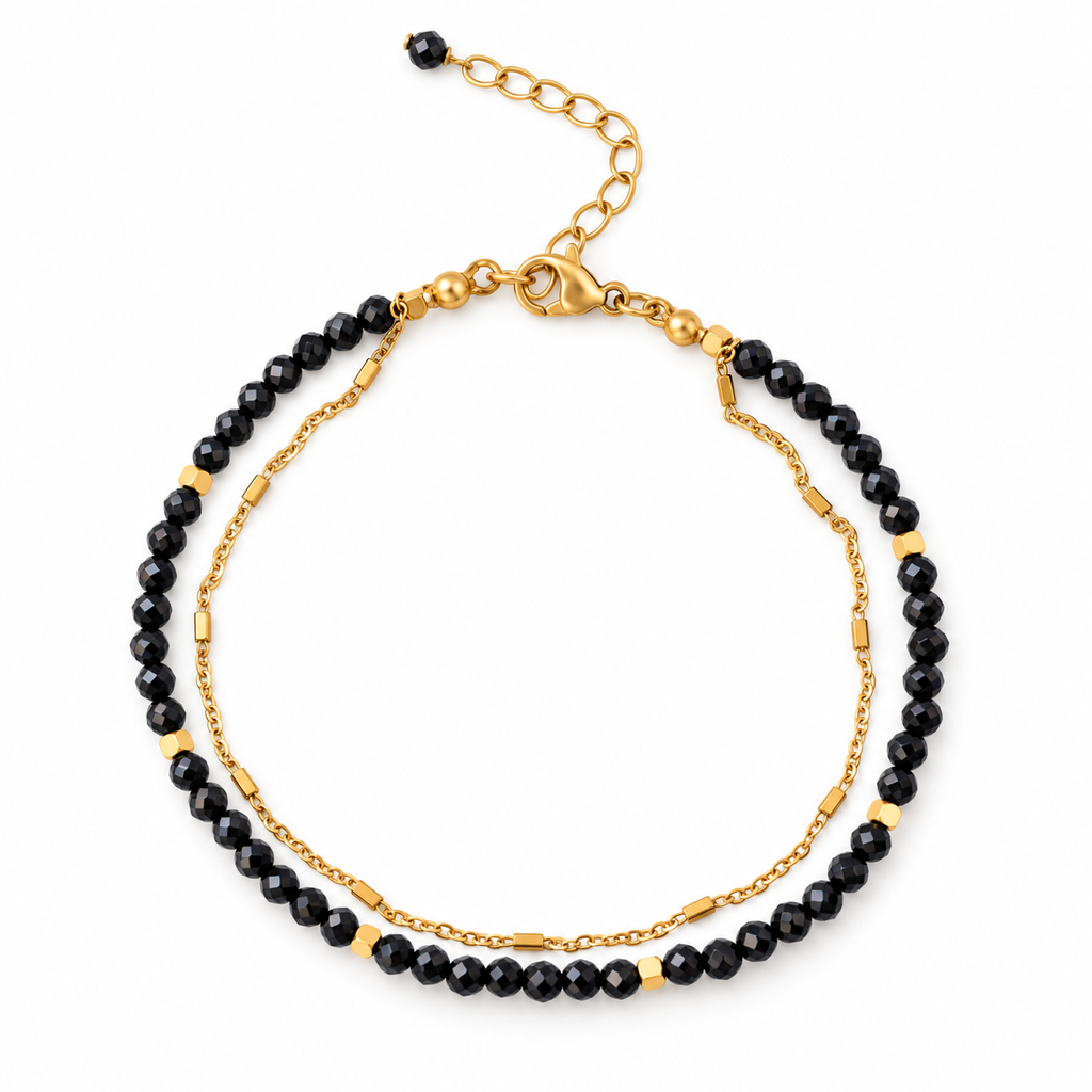 Pulsera MAHIRI · Espinela Negra y Acero Inoxidable