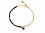 Pulsera ajustable de espinela negra con cadena dorada