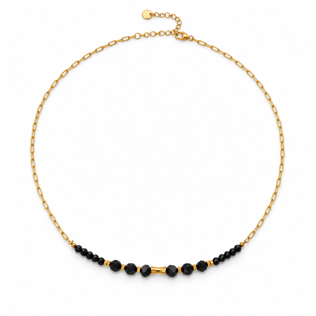 Collar RIONA · Espinela Negra y Acero Inoxidable