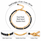Detalles Pulsera MAHIRI de espinela negra 3 mm, cadena de acero inoxidable y cierre mosquetón